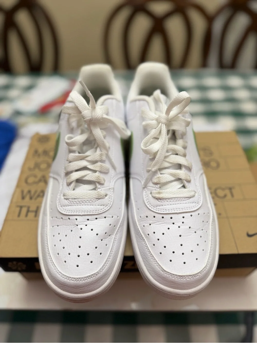 Nike White Low-Top Sneakers with Sage Green Swoosh